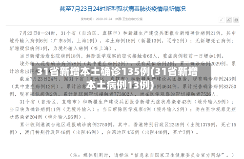 31省新增本土确诊135例(31省新增本土病例13例)