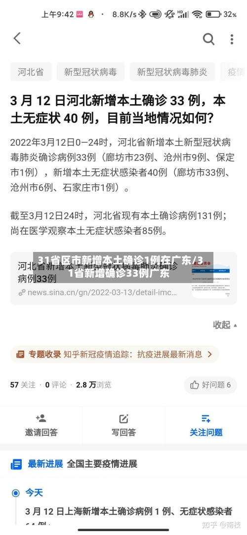 31省区市新增本土确诊1例在广东/31省新增确诊33例广东