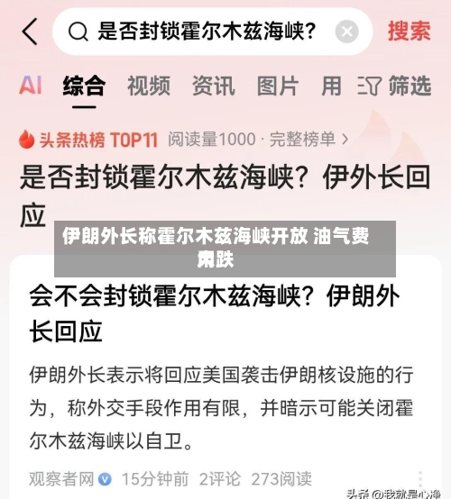 伊朗外长称霍尔木兹海峡开放 油气费用大跌
