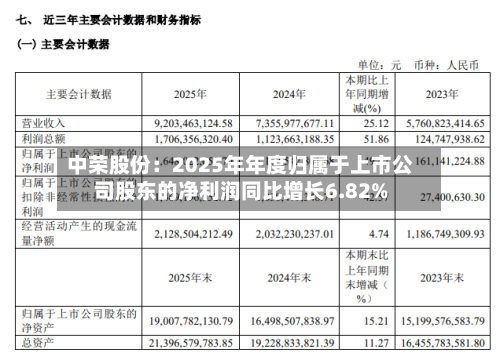 中荣股份：2025年年度归属于上市公司股东的净利润同比增长6.82%