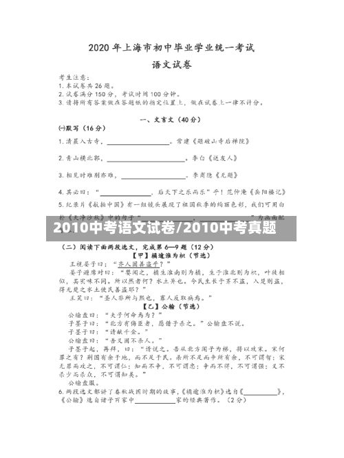 2010中考语文试卷/2010中考真题-第1张图片