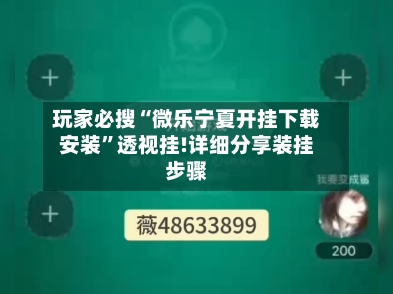 玩家必搜“微乐宁夏开挂下载安装”透视挂!详细分享装挂步骤-第2张图片